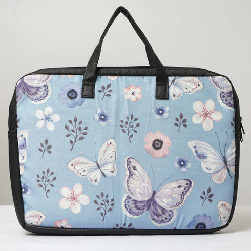 Butterflies Printed Canvas & PU Laptop Bag Fit 15.6 Inch Laptop